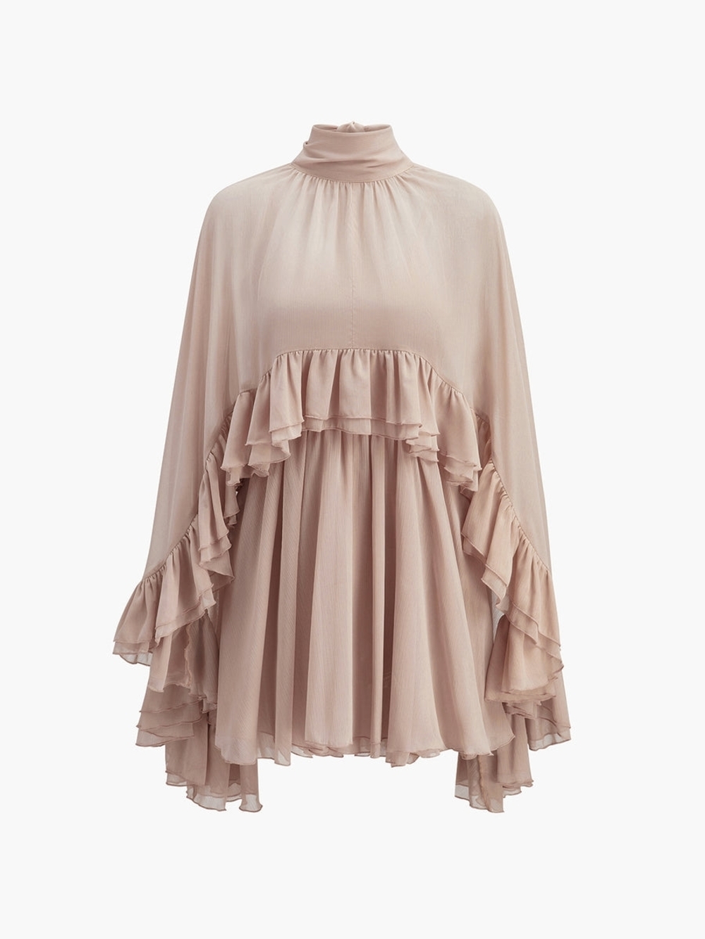 Commense Semi-Sheer Chiffon Ruffle Dress With Outer Cape Medium - Picture 6 of 7
